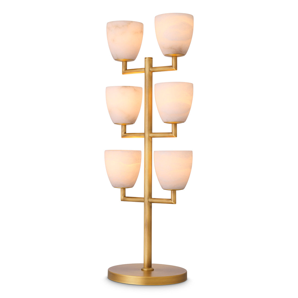 Eichholtz Table Lamp Valerius alabaster antique brass finish Featuring a clean-lined candelabra style frame and round base in an antique brass finish, Tabl