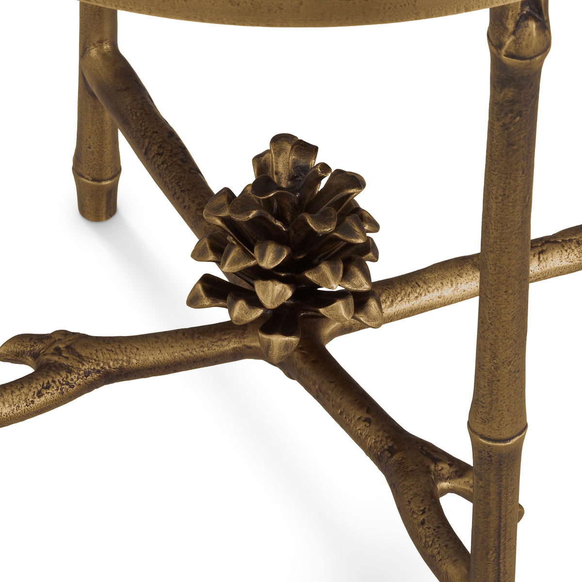 Eichholtz Side Table Pigna vintage brass finish Introducing the Pigna Side Table, an enchanting blend of nature and sophistication. A casted brass b