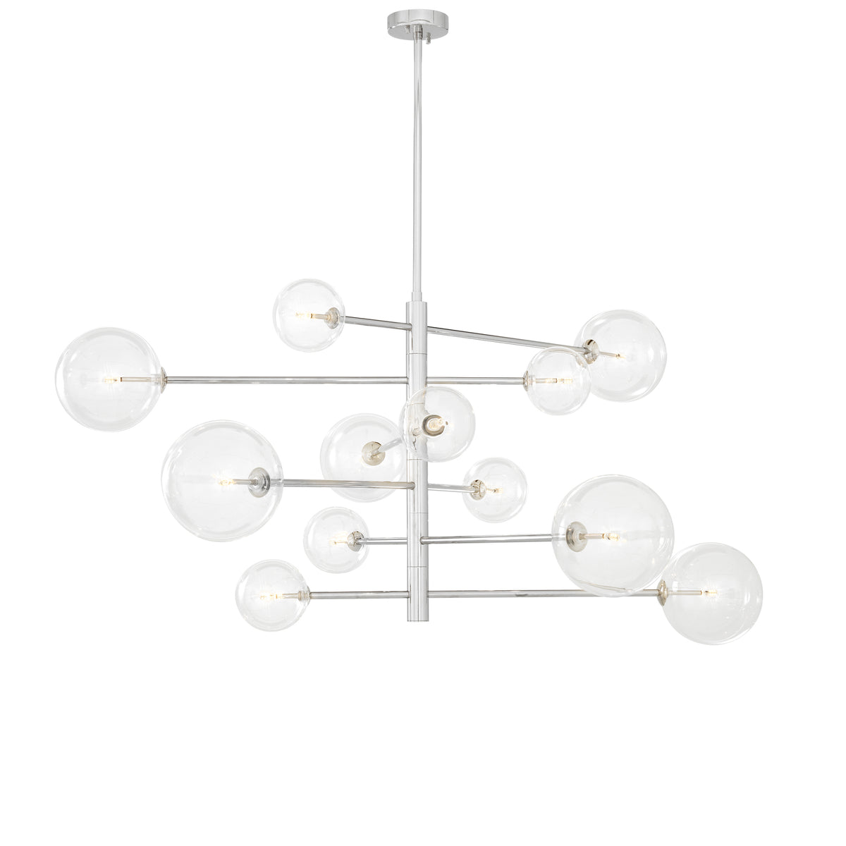 Eichholtz Chandelier Argento L nickel finish Create a retro-chic focal point in your living space with the Argento L Chandelier. This asymmetrica