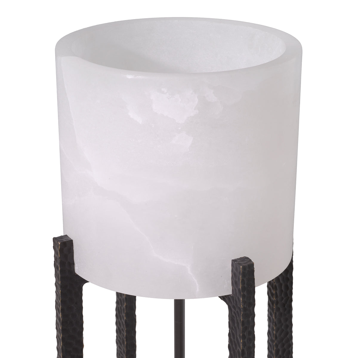 Eichholtz Table Lamp Fraser S alabaster Packed with Mid-Century Modern style, Table Lamp Fraser S stands out by a hammered frame with a bron