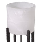 Eichholtz Table Lamp Fraser S alabaster Packed with Mid-Century Modern style, Table Lamp Fraser S stands out by a hammered frame with a bron