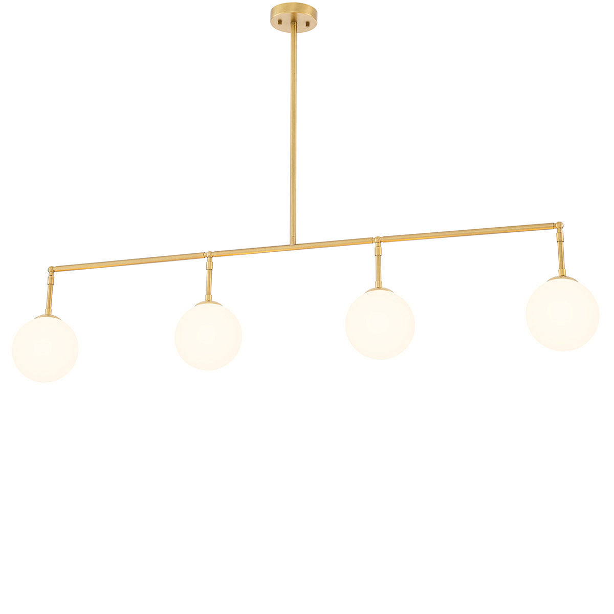 Eichholtz Chandelier Tara antique brass finish white glass Crafted from metal and provided with an antique brass finish, Chandelier Tara features four glob
