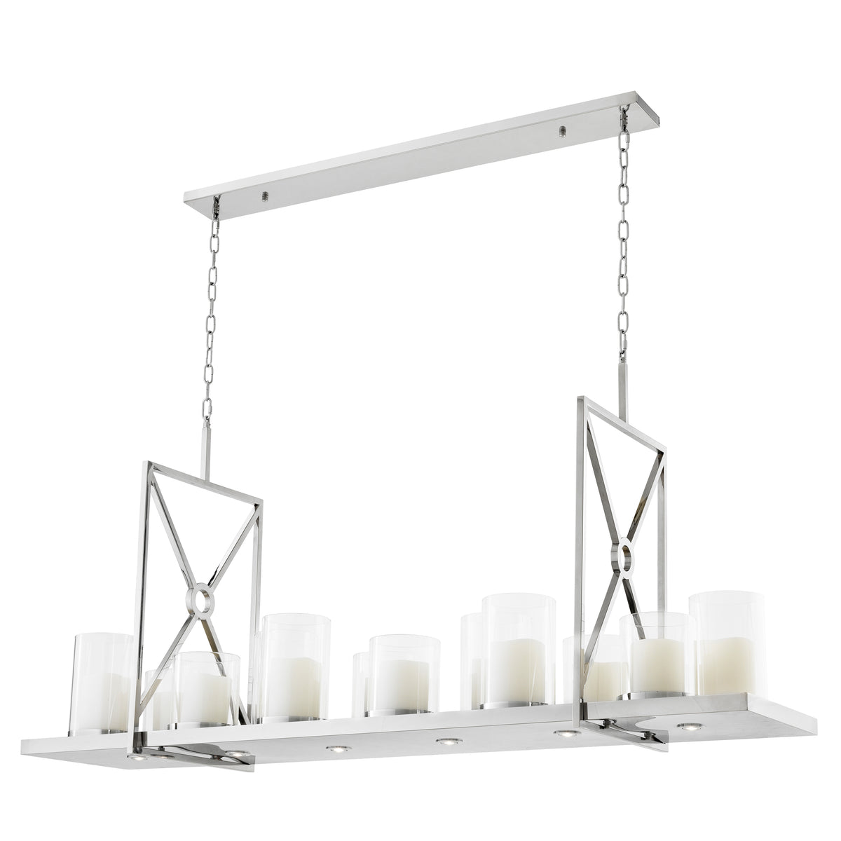 Eichholtz Chandelier Summit polished stainless steel The glossy polished stainless steel frame of the Summit Chandelier comprises two square panels with
