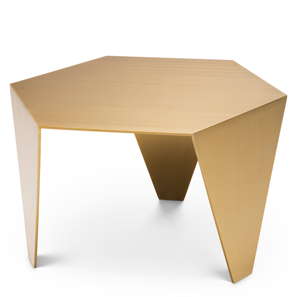 Eichholtz Side Table Metro Chic brushed brass finish With a hexagonal table top and three tapered legs in a brushed brass finish, the Metro Chic Side Tab
