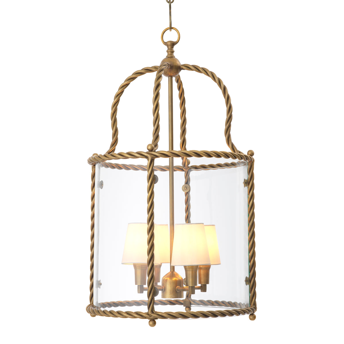 Eichholtz Pendant Preston vintage brass finish incl white shades Discover the Pendant Preston in vintage brass finish, a handmade lantern-style pendant where a twist