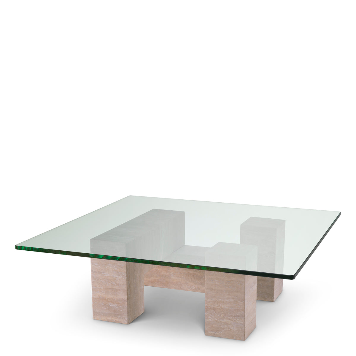 Eichholtz Coffee Table Ikal travertine Balance geometry and organic beauty in your home with the Ikal travertine and glass coffee table. Th