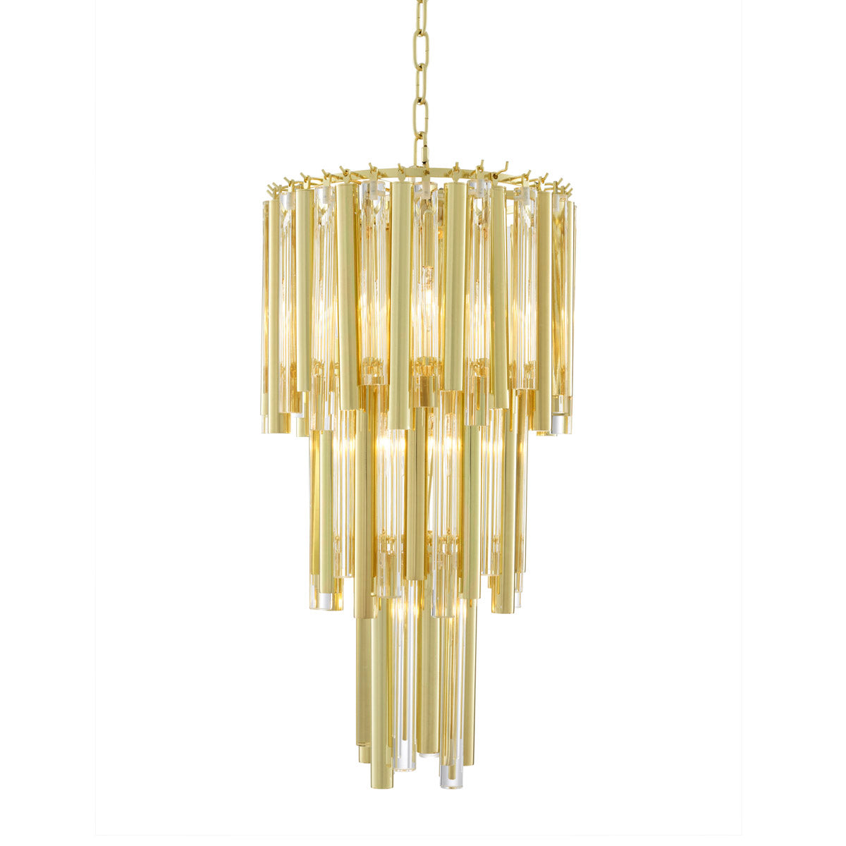 Eichholtz Chandelier Gigi S gold finish Capture the look of pure luxury with the Gigi S Chandelier. Like a glamorous piece of jewellery, thi