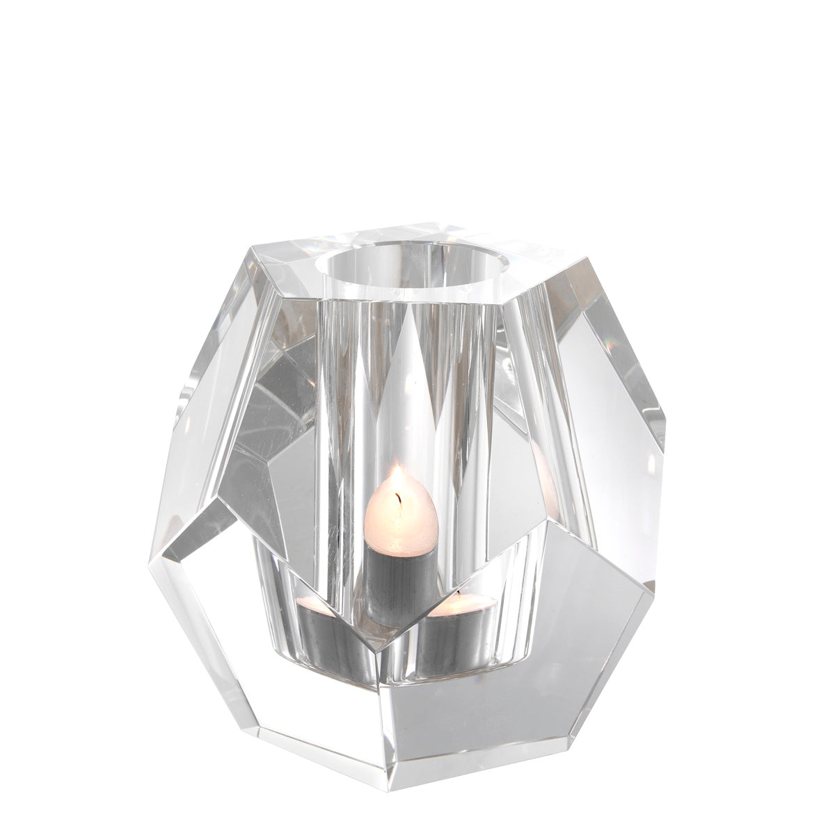Eichholtz Tealight Holder Coquette crystal glass Create a sophisticated tablescape with the Coquette Tealight Holder. This pentagon-shaped votive of