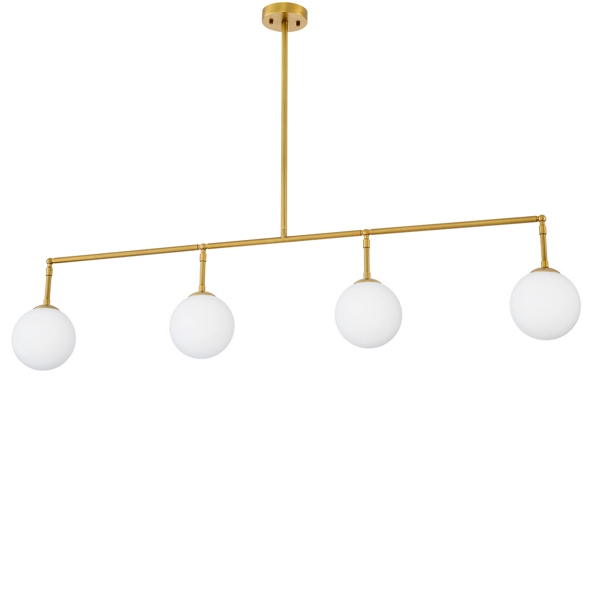 Eichholtz Chandelier Tara antique brass finish white glass Crafted from metal and provided with an antique brass finish, Chandelier Tara features four glob