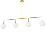 Eichholtz Chandelier Tara antique brass finish white glass Crafted from metal and provided with an antique brass finish, Chandelier Tara features four glob