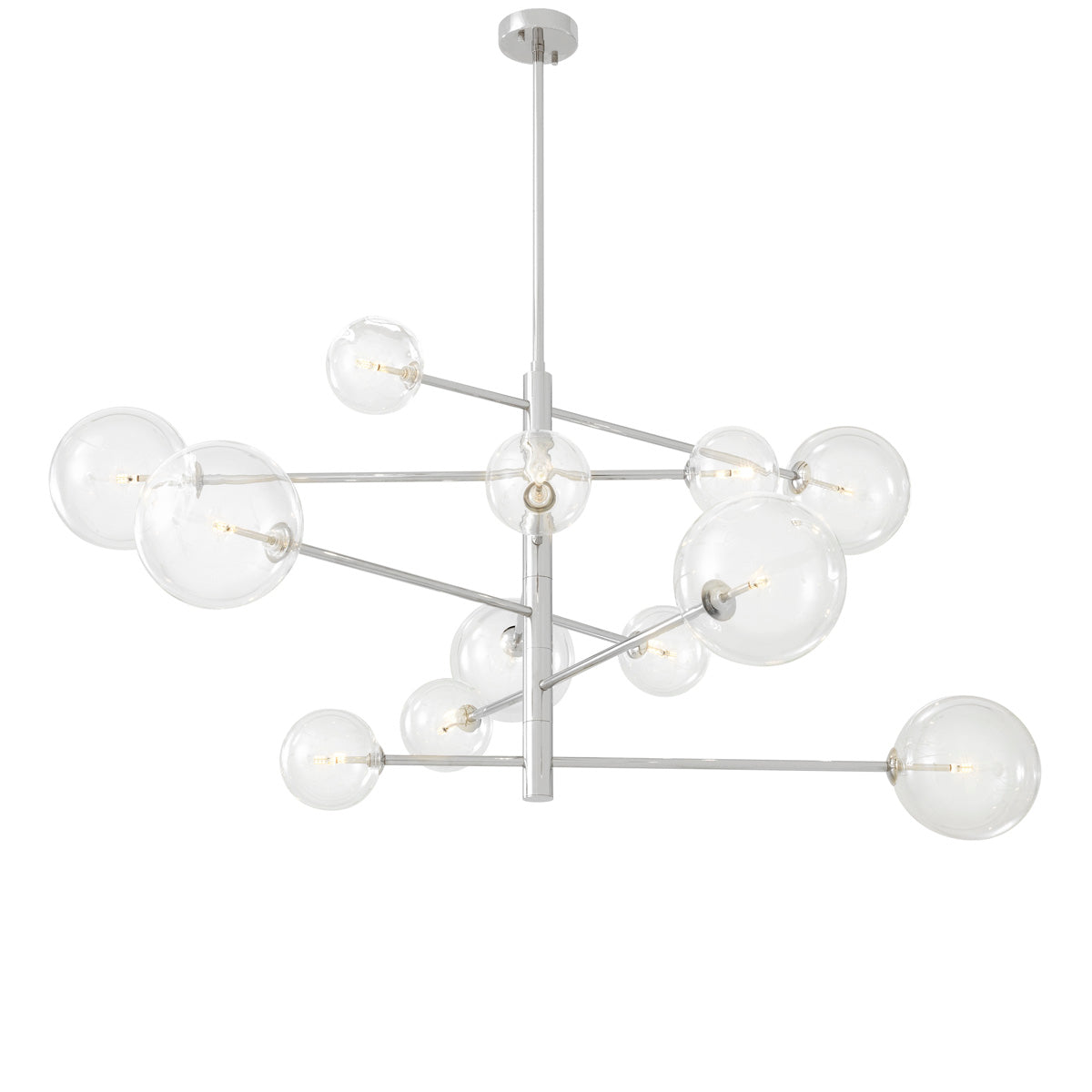 Eichholtz Chandelier Argento L nickel finish Create a retro-chic focal point in your living space with the Argento L Chandelier. This asymmetrica