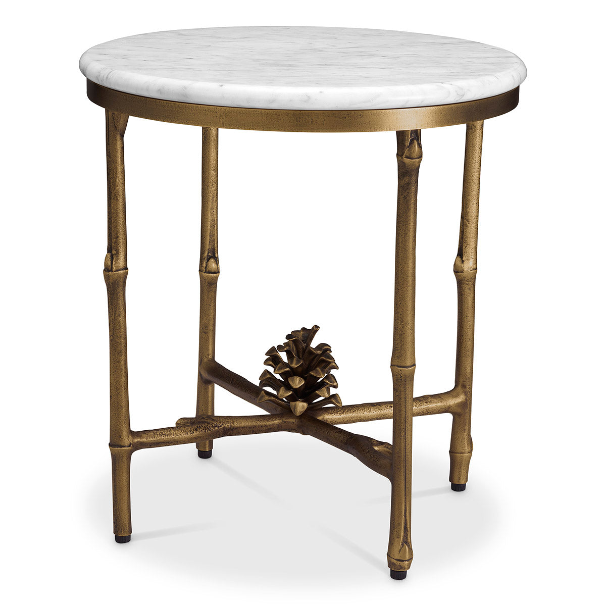 Eichholtz Side Table Pigna vintage brass finish Introducing the Pigna Side Table, an enchanting blend of nature and sophistication. A casted brass b