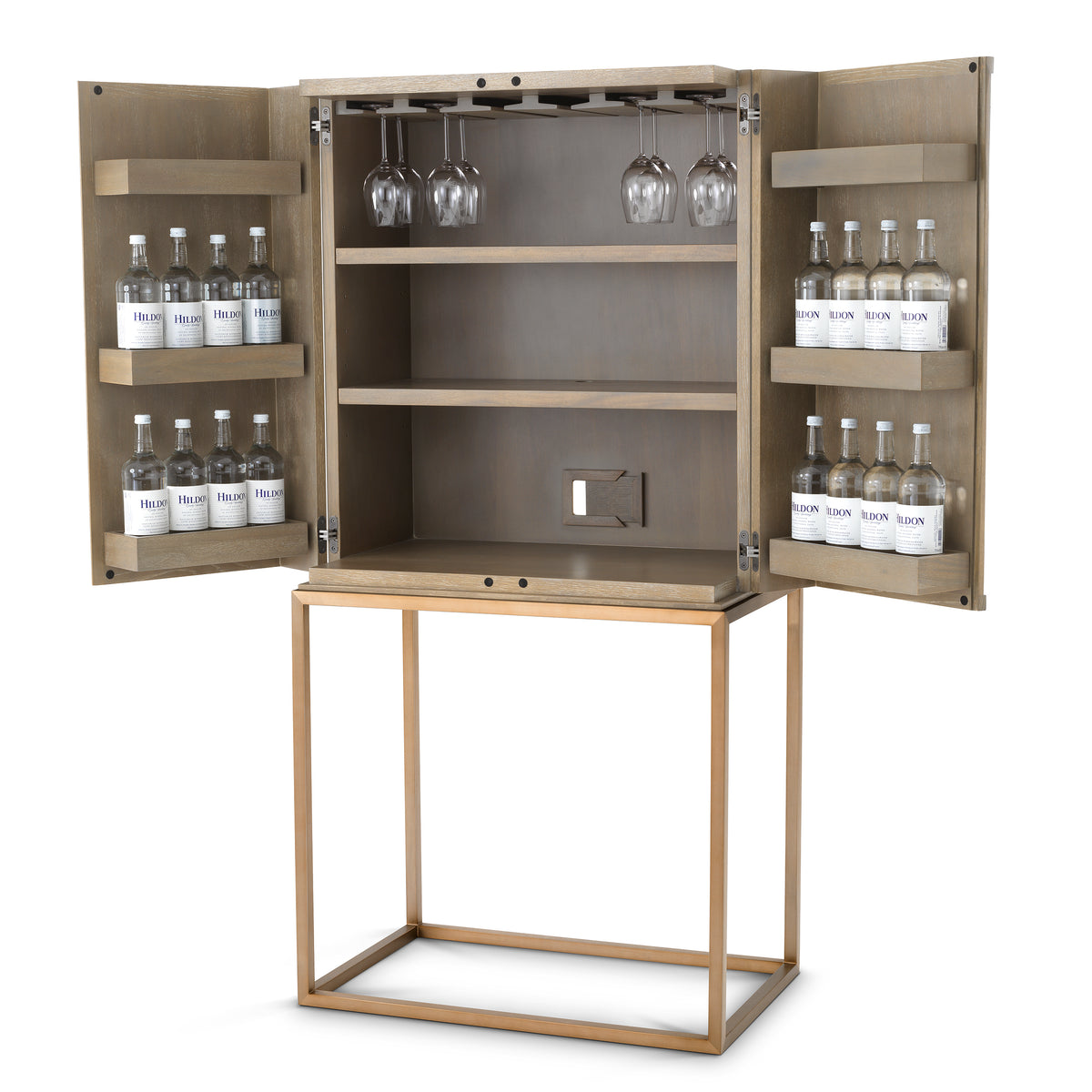 Eichholtz Bar Cabinet Highland washed oak veneer Present your collection of liquors and wines in the Mid-Century Modern style Bar Cabinet Highland. W