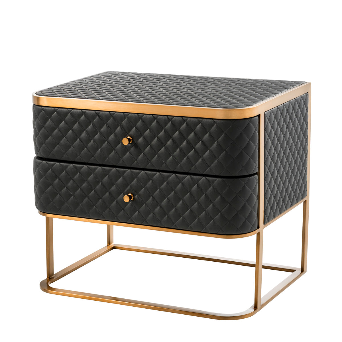 Eichholtz Nightstand Monfort brushed brass finish With its seductive curves and vintage look, the 2-drawer Monfort Nightstand is a must-have in your b