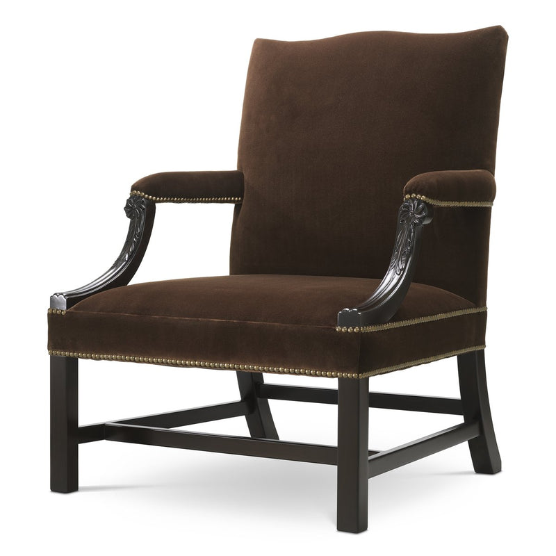 Eichholtz Chair Elisha eucalyptus finish sonoma brown velvet Introducing The Met x Eichholtz Elisha Armchair, inspired by Neoclassical sensibility and reimagined for your
