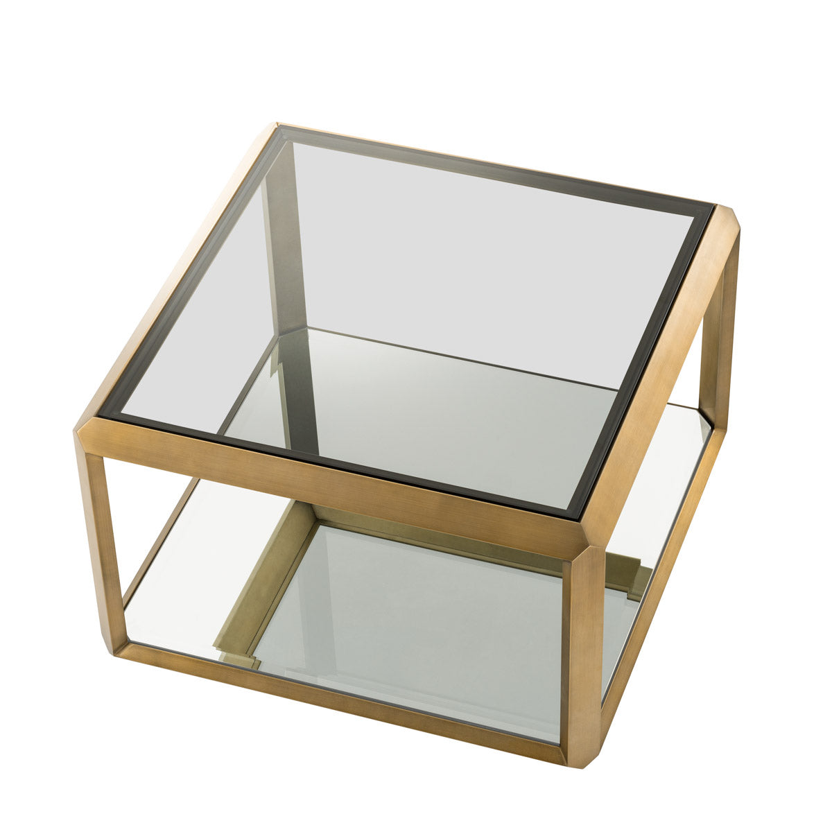Close-up of Side Table Callum highlighting Brass, Glass and Brushed Brass, Smoke Glass, Mirror Glass (Image 2)