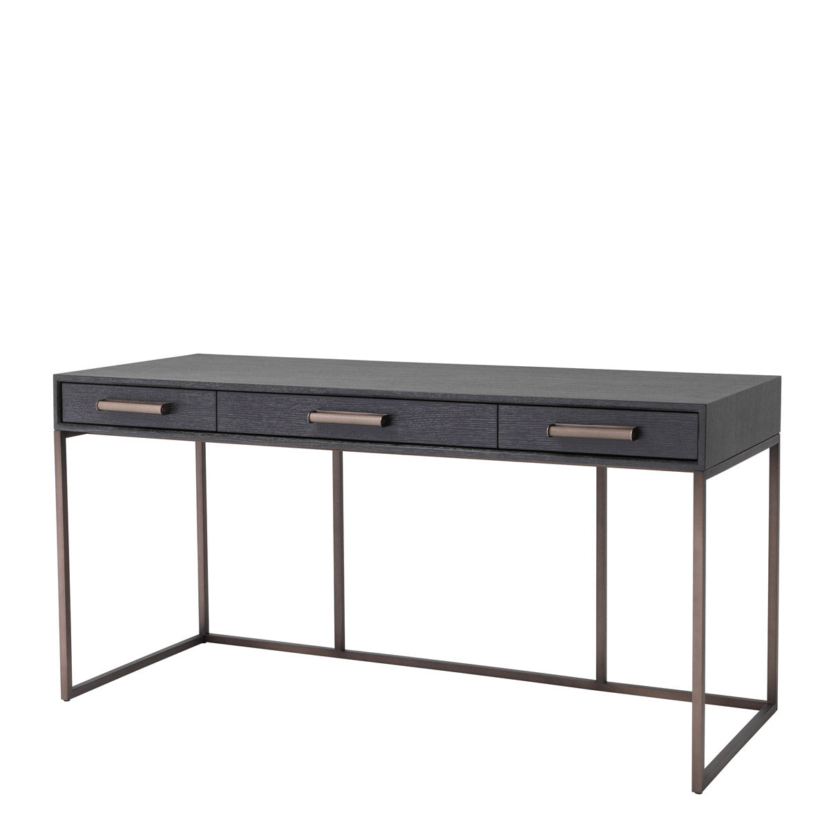 Eichholtz Desk Larsen — Charcoal Grey Oak Veneer, Medium Bronze, Grey Leather Look hero image (Image 1)