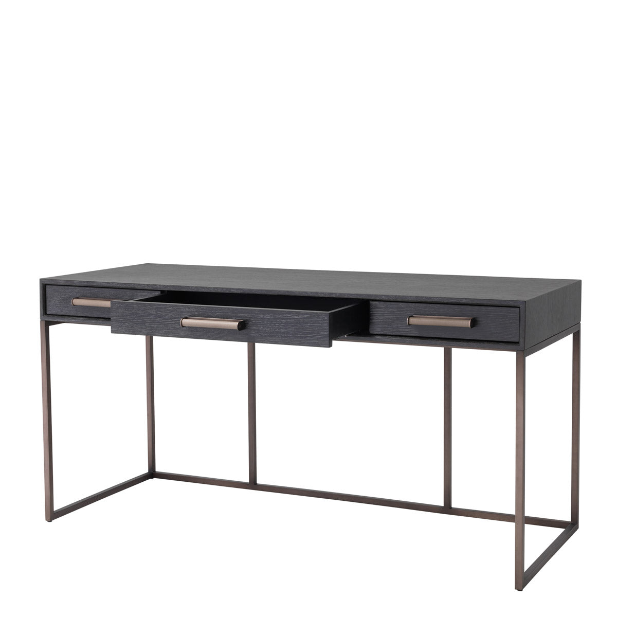 Close-up of Desk Larsen highlighting Bronze and Charcoal Grey Oak Veneer, Medium Bronze, Grey Leather Look (Image 2)