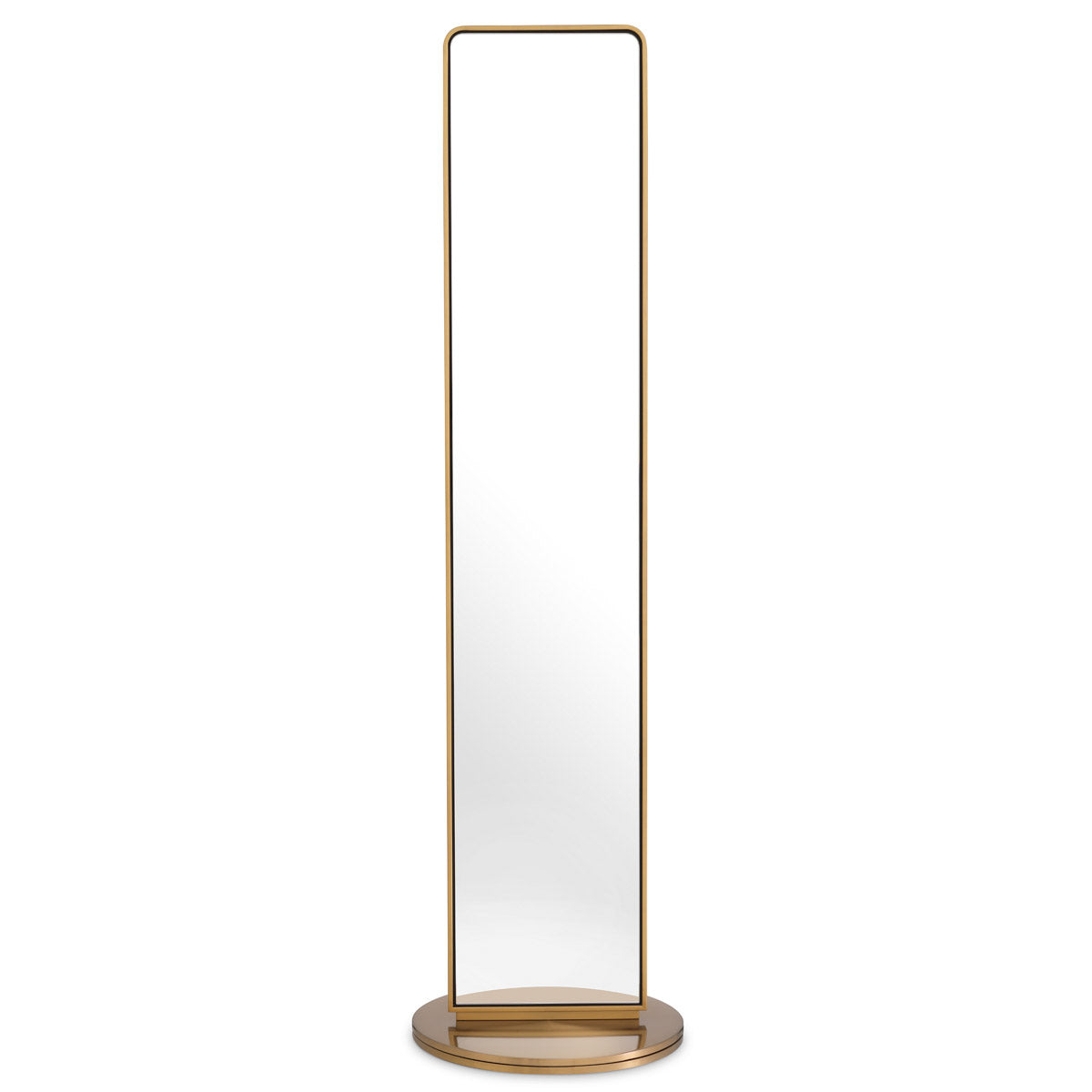 Close-up of Floor Mirror Novo highlighting Brass and Brushed Brass, Double Sided Mirror (Image 2)
