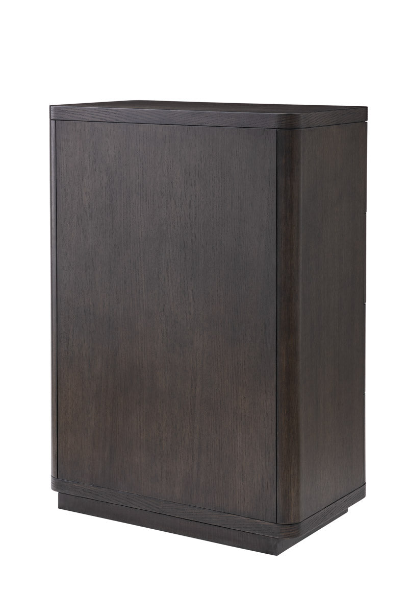 Drawer Dresser Modesto Tall by Eichholtz in a styled setting — Mocha Oak Veneer, Brushed Brass (Image 4)
