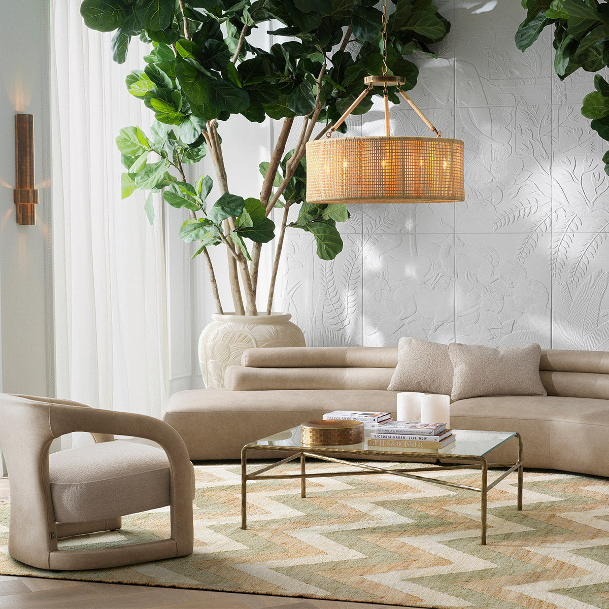 Chandelier Bernardi Natural rattan | vintage brass finish Lighting 118678UL 3