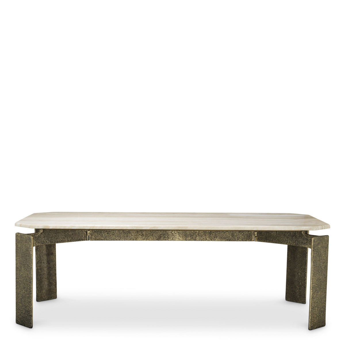 Dining Table Bodega Rectangular by Eichholtz in a styled setting — Antique Brass, Beige Marble Top (Image 4)