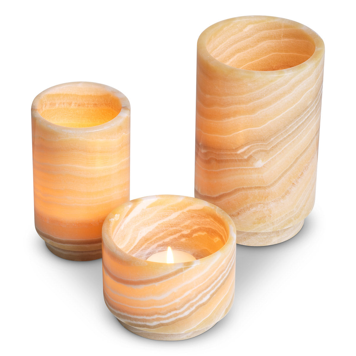Alternate perspective of Tealight holder Leonidas set of 3 — Yellow Onyx finish (Image 6)