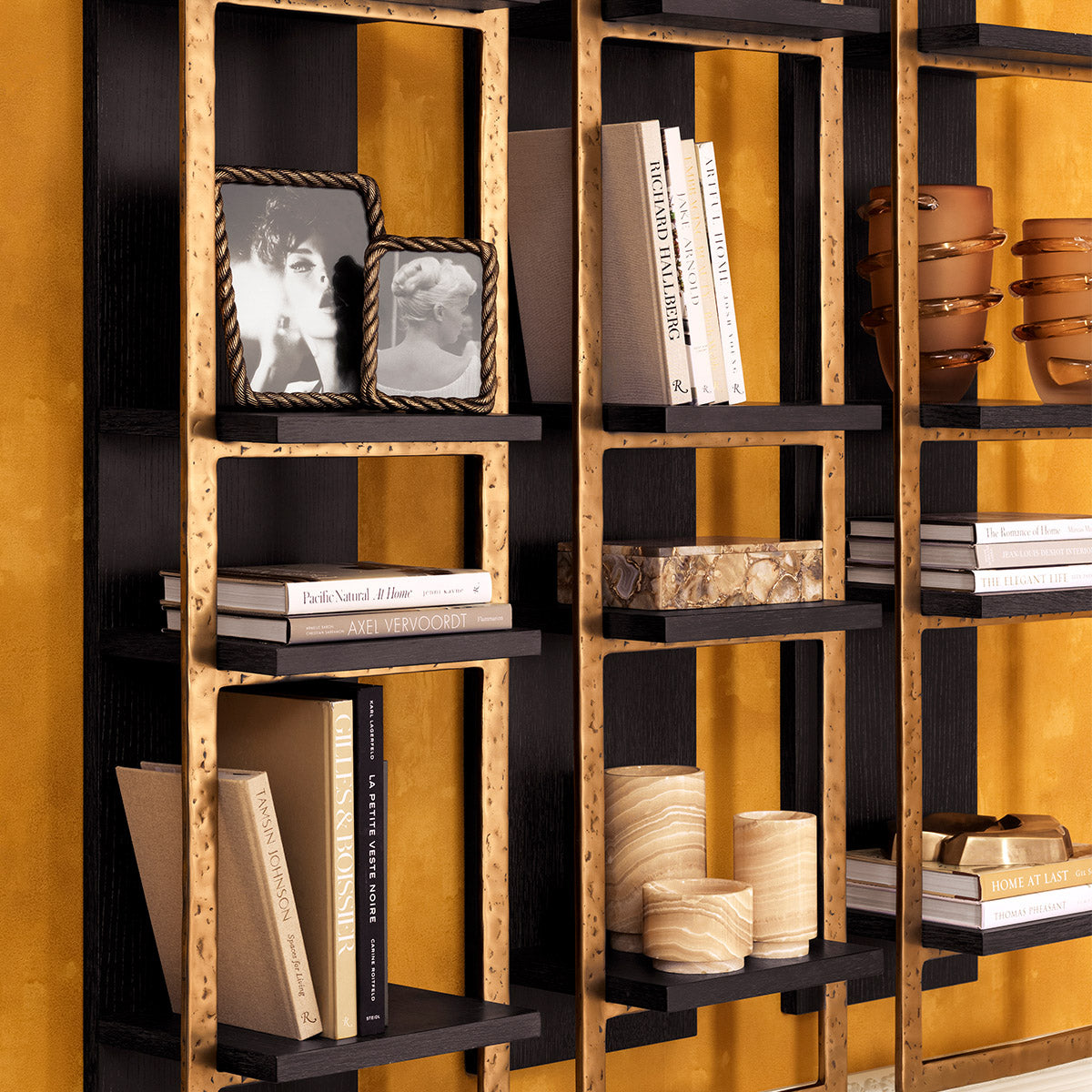 Lifestyle angle of Tealight holder Leonidas set of 3 with refined Yellow Onyx tones (Image 8)