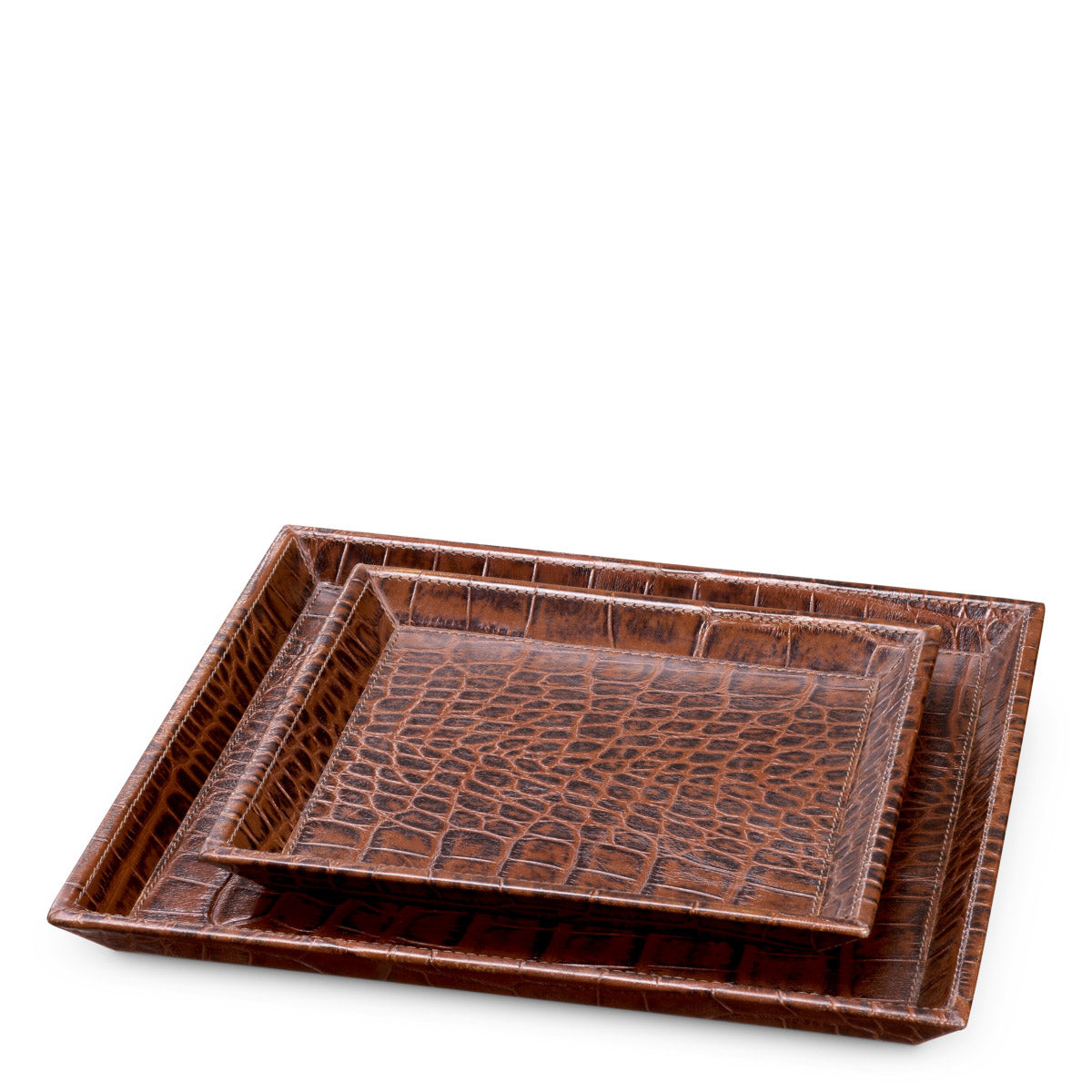 Desk Tray Scaleo set of 2 Croco embossed antique brown leather Accessories 119982 2