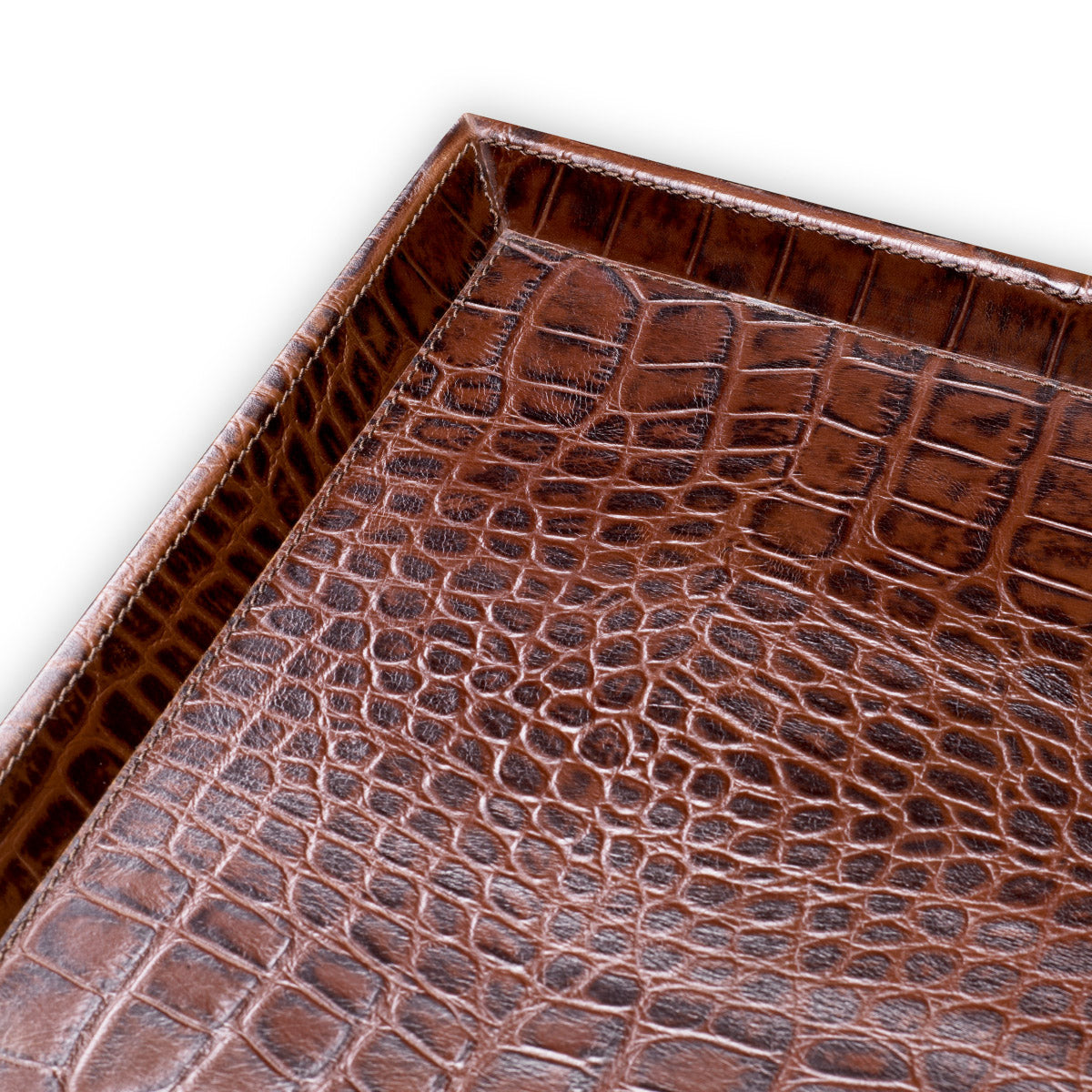 Desk Tray Scaleo set of 2 Croco embossed antique brown leather Accessories 119982 7