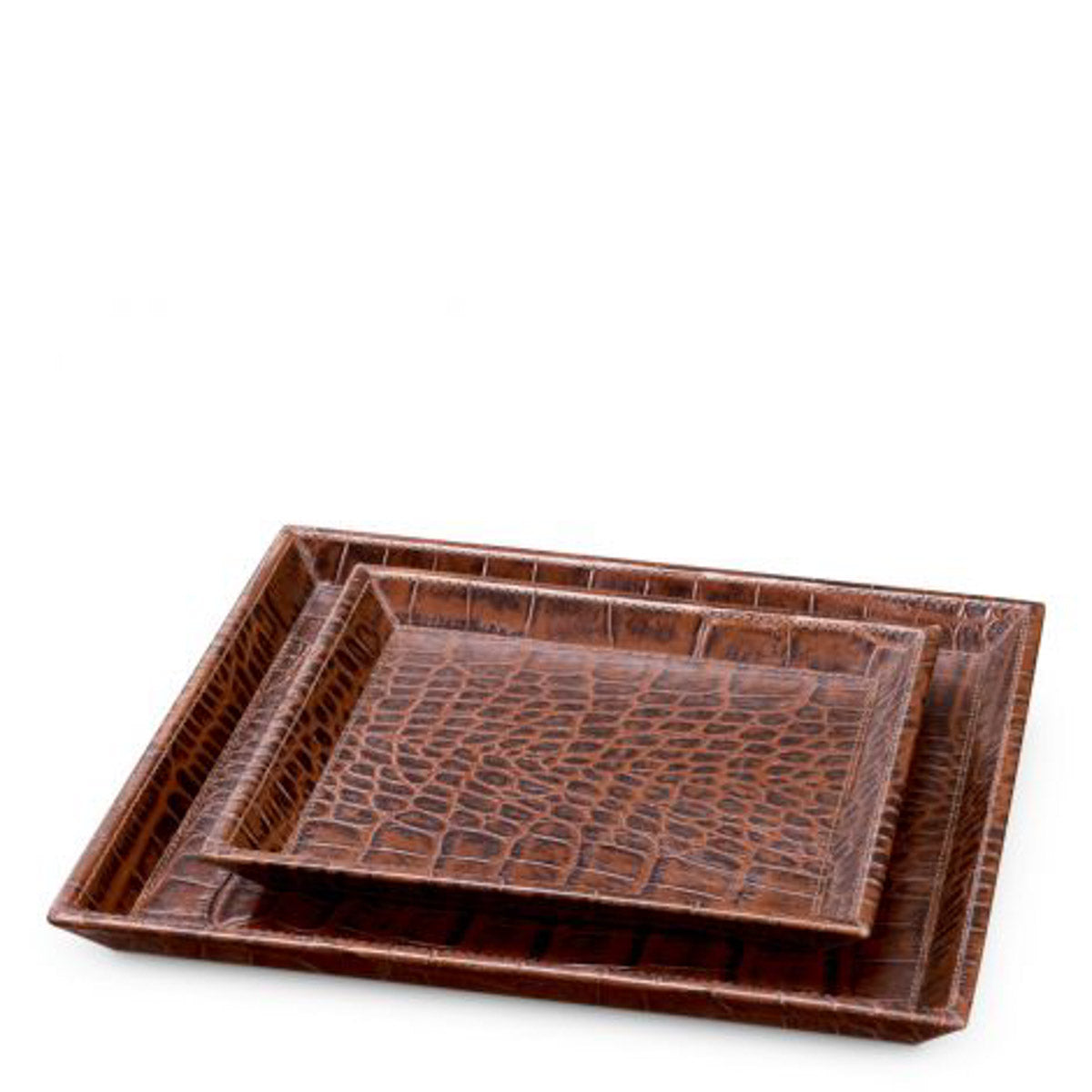 Desk Tray Scaleo set of 2 Croco embossed antique brown leather Accessories 119982 10