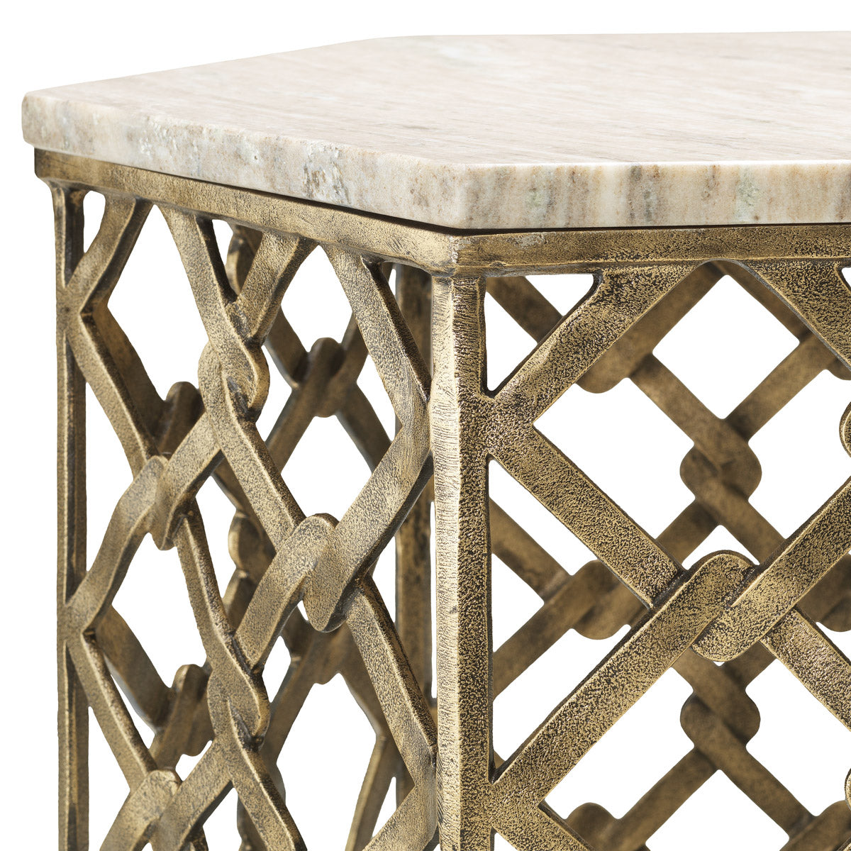 Side Table Stratham by Eichholtz in a styled setting — Antique Brass, Marble Top (Image 4)
