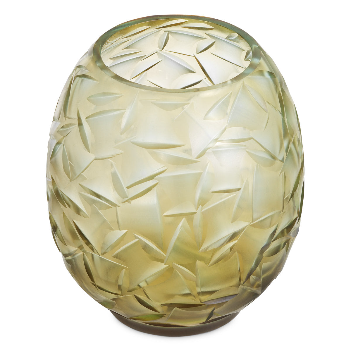 Close-up of Vase Hadleigh highlighting Glass and Champagne Color, Handmade Glass, Handcut Pattern (Image 2)