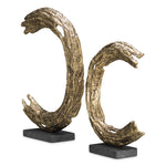 Close-up of Object Elvaston set of 2 highlighting Brass, Stone and Antique Brass, Black Granite Base (Image 2)