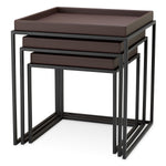 Close-up of Side Table Léonard set of 3 highlighting premium materials and Dark Brown Faux Leather, Black (Image 2)