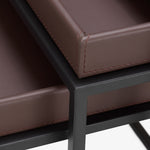 Alternate perspective of Side Table Léonard set of 3 — Dark Brown Faux Leather, Black finish (Image 6)