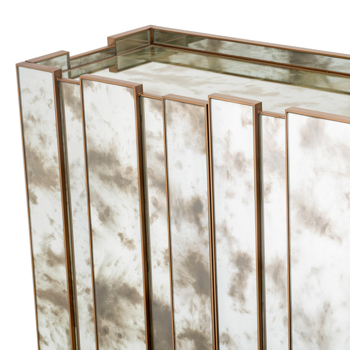 Lifestyle angle of Bar Cabinet Nottingham with refined Antique Mirror Glass, Brushed Brass tones (Image 8)