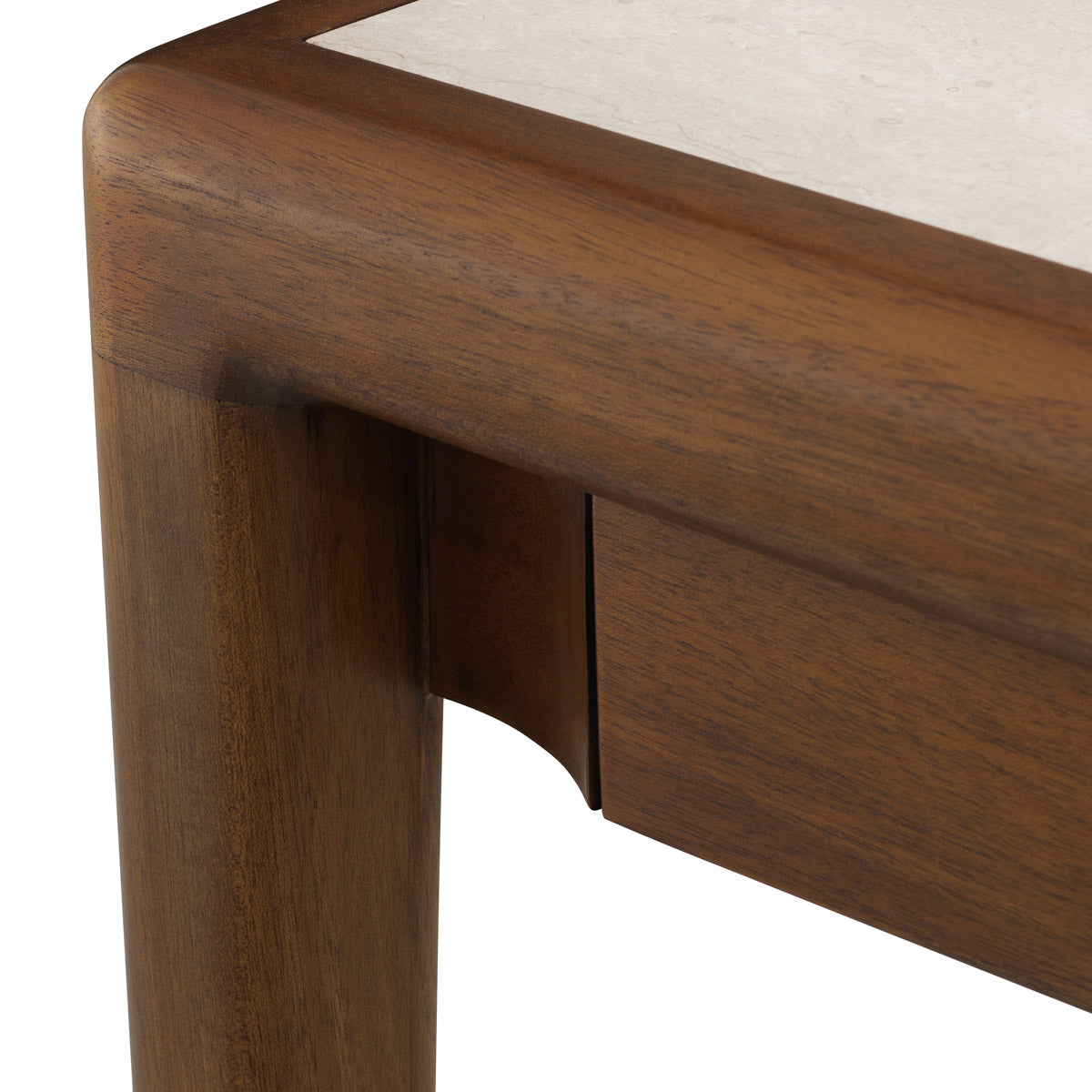 Alternate perspective of Side table Hensley — Mahogany Wood, Caramel, Beige Marble finish (Image 6)