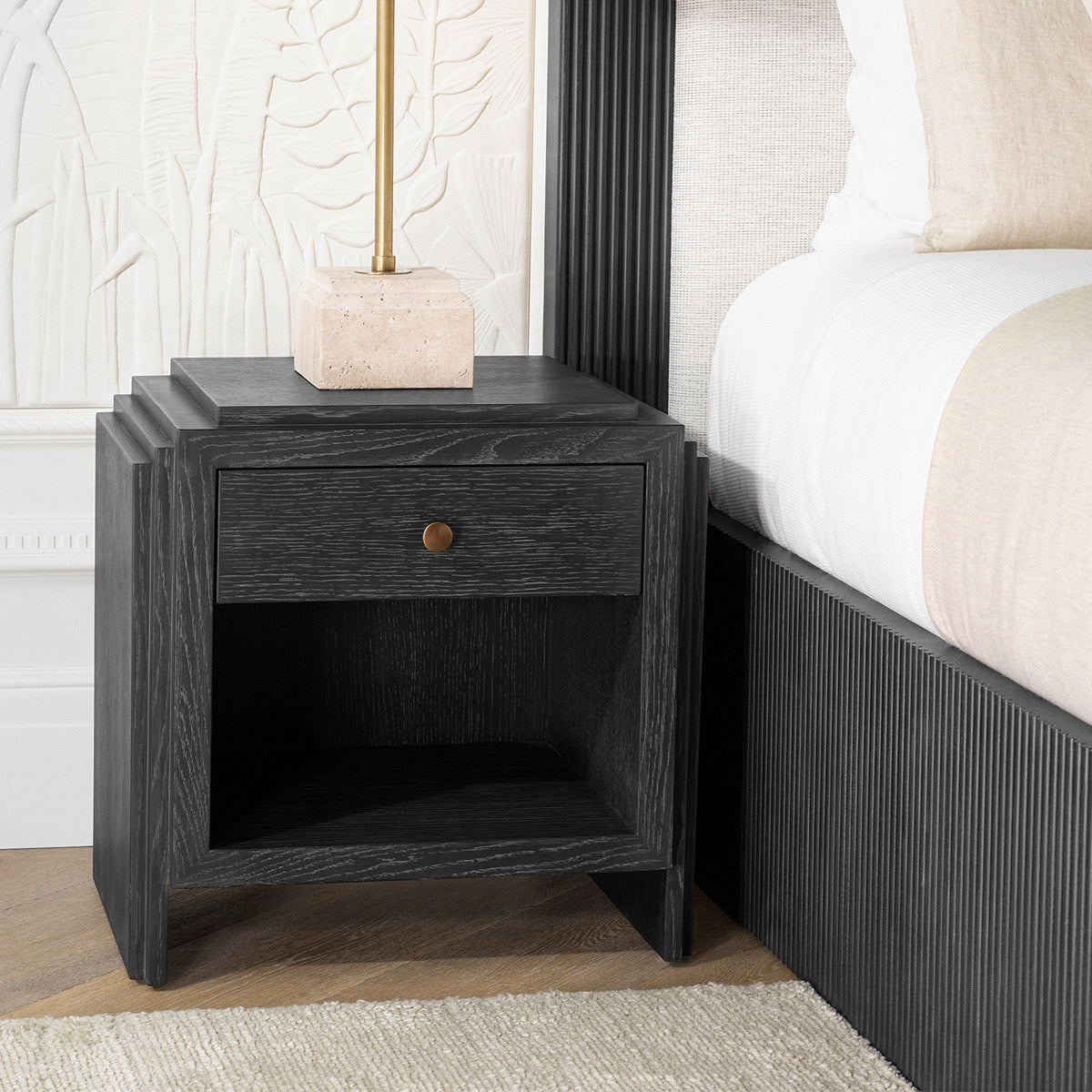 Nightstand ArtDeco Charcoal grey oak veneer | bronze finish Cabinets 120277 3