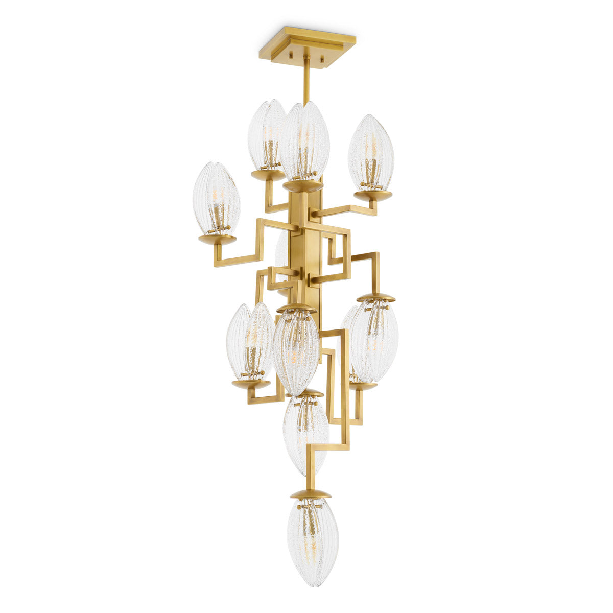 Close-up of Chandelier Persephone highlighting Brass, Glass and Antique Brass, Clear Glass (Image 2)