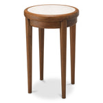 Side table Hensley Round by Eichholtz in a styled setting — Mahogany Wood, Caramel, Beige Marble (Image 4)