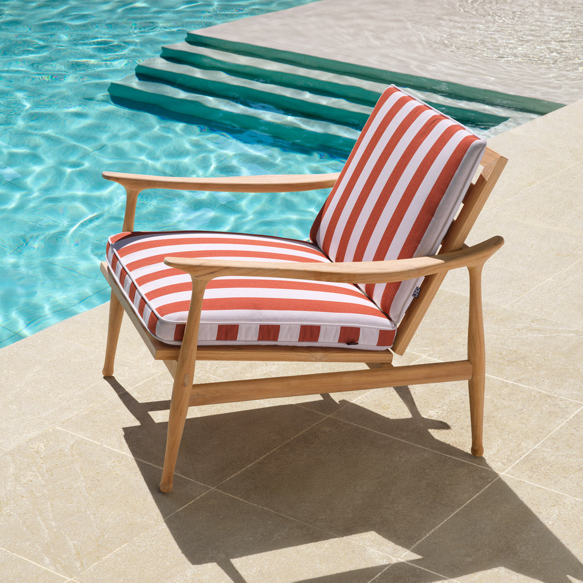 Eichholtz Outdoor Chair Manzo — Natural Teak, Florent Orange hero image (Image 9)