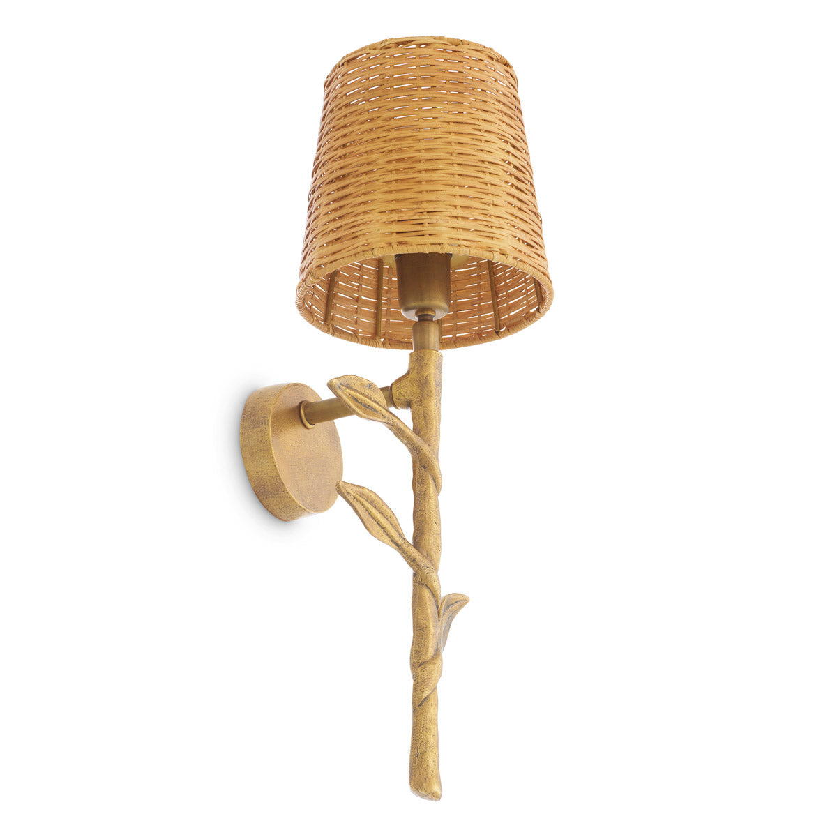 Alternate perspective of Wall Lamp Farini — Vintage Brass, Rattan Shade finish (Image 6)