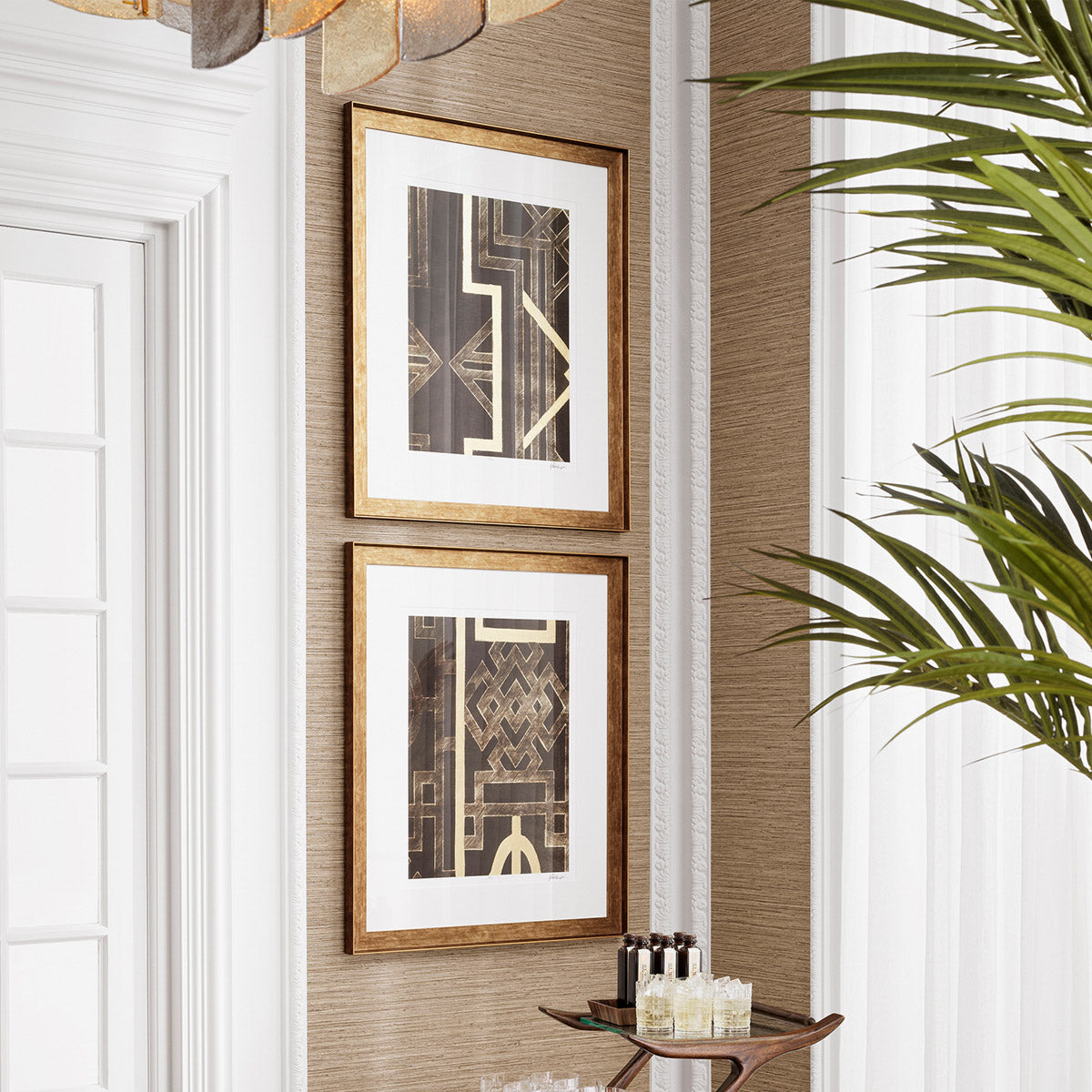 Print Trellis Pattern by Ethan Harper I set of 2 Antique golden wooden frame | clear glass Accessories 120718 3