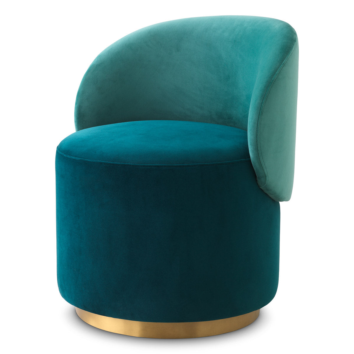Eichholtz Low Dining Chair Greer — Savona Sea Green Velvet, Savona Turquoise Velvet, Brushed Brass Swivel Base hero image (Image 1)
