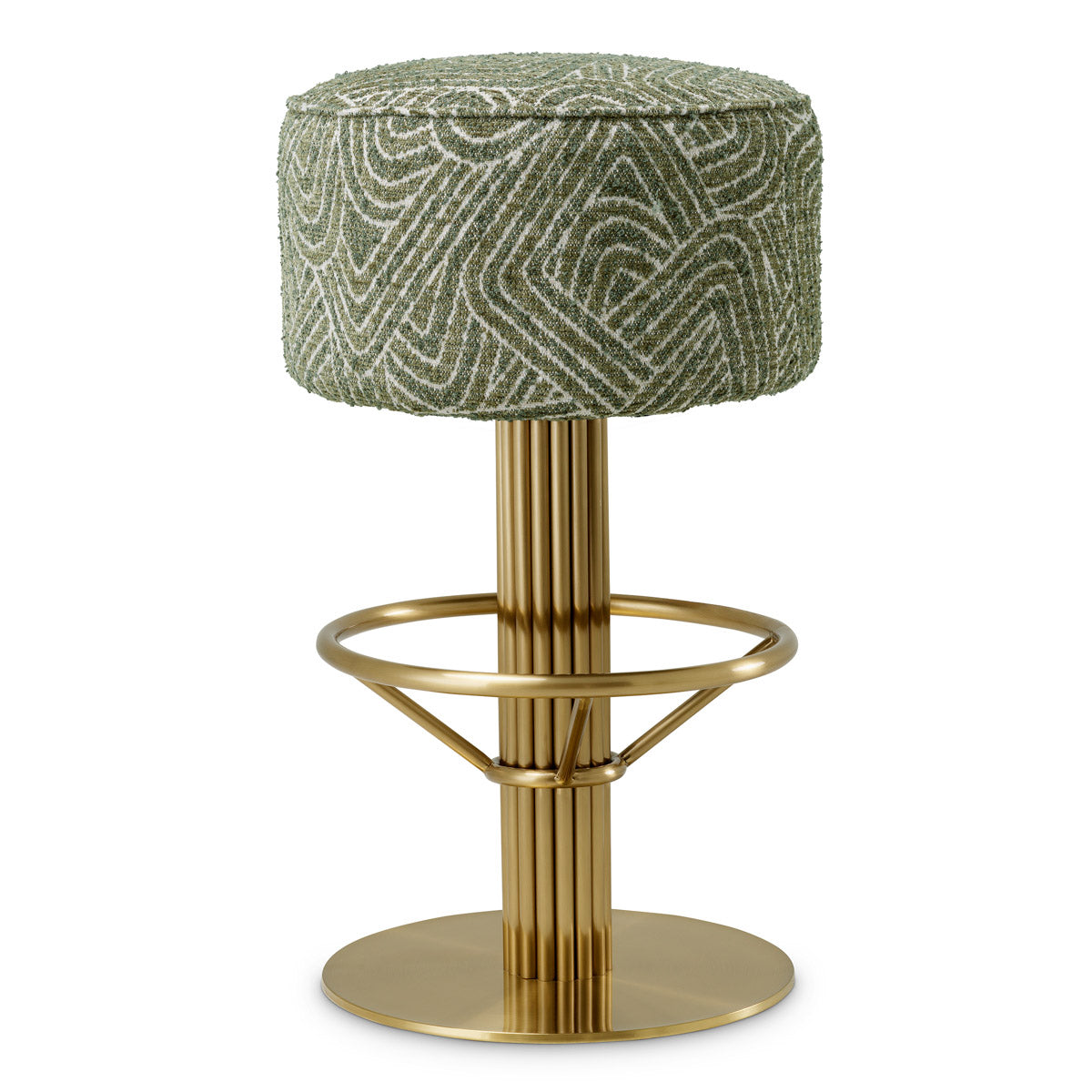 Eichholtz Bar Stool Carleton — Brushed Brass, Camari Green, Swivel Base hero image (Image 1)