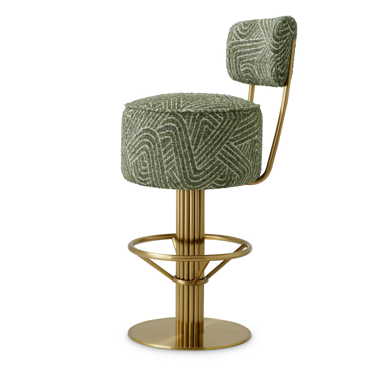 Bar Stool Carleton with back by Eichholtz in a styled setting — Brushed Brass, Camari Green, Swivel Base (Image 4)