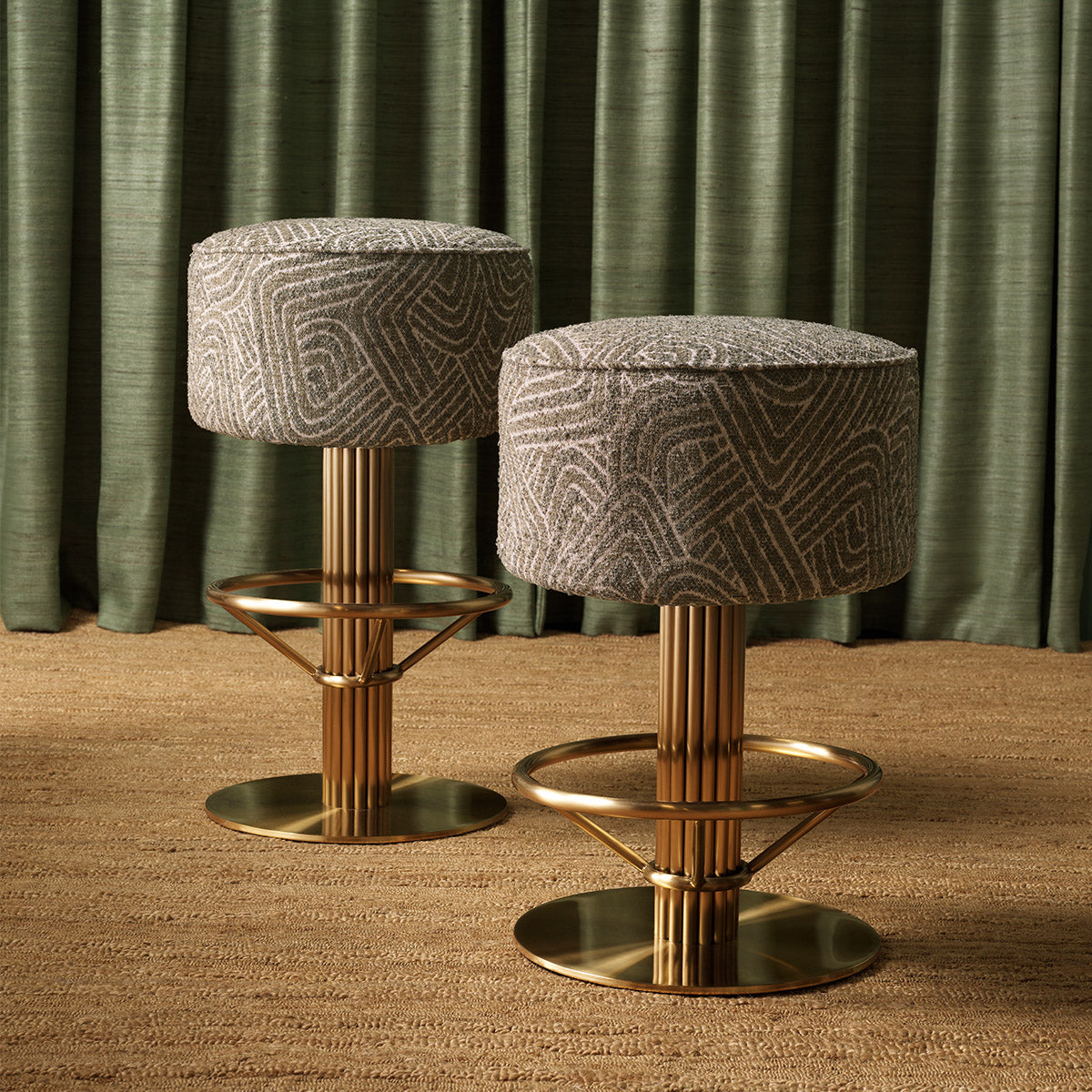 Alternate perspective of Counter Stool Carleton — Brushed Brass, Camari Green, Swivel Base finish (Image 6)