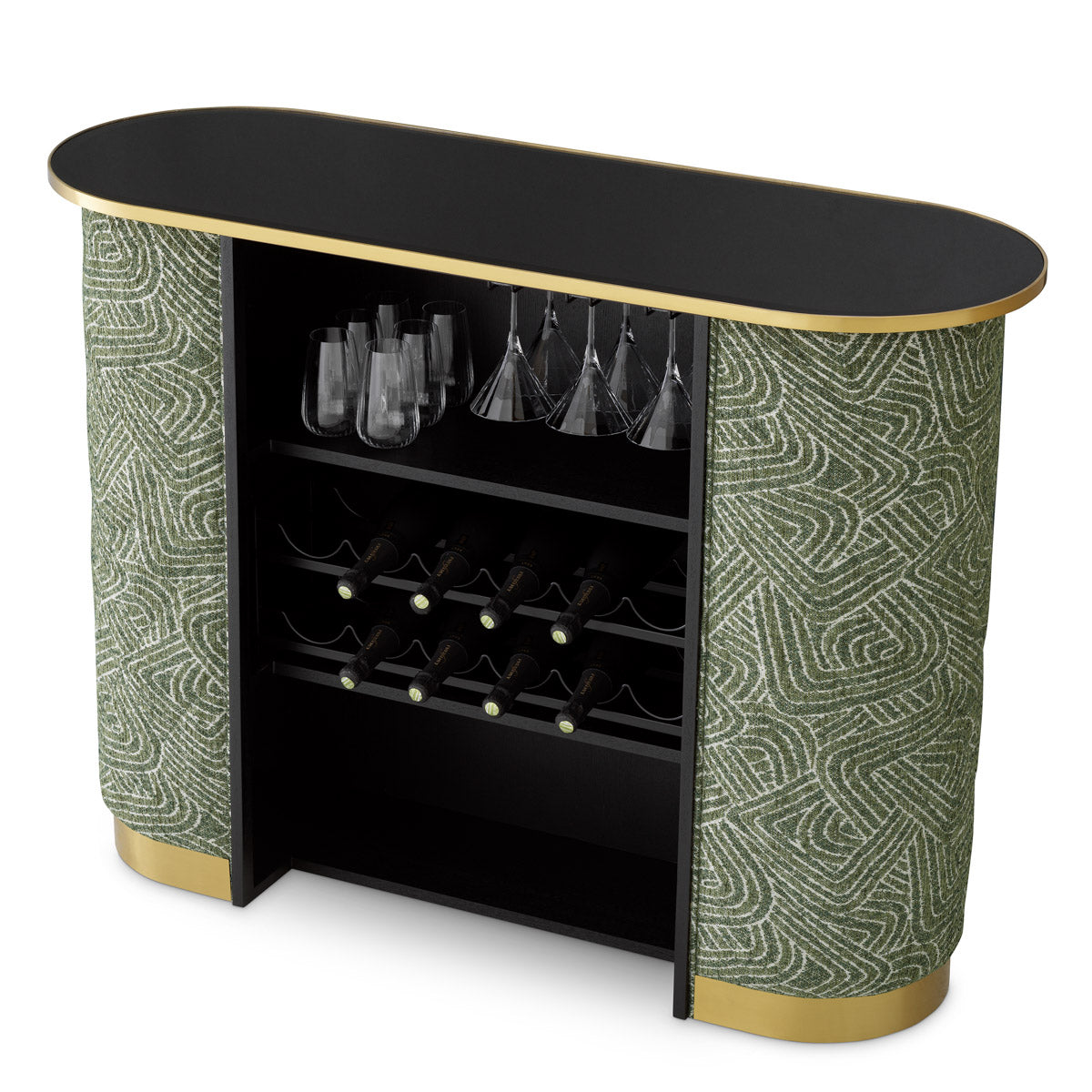 Alternate perspective of Bar Matthew — Brushed Brass, Black Glass, Camari Green finish (Image 6)