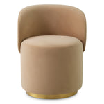 Close-up of Dining Chair Greer highlighting Brass, Polyester and Savona Camel, Brushed Brass Swivel Base (Image 2)